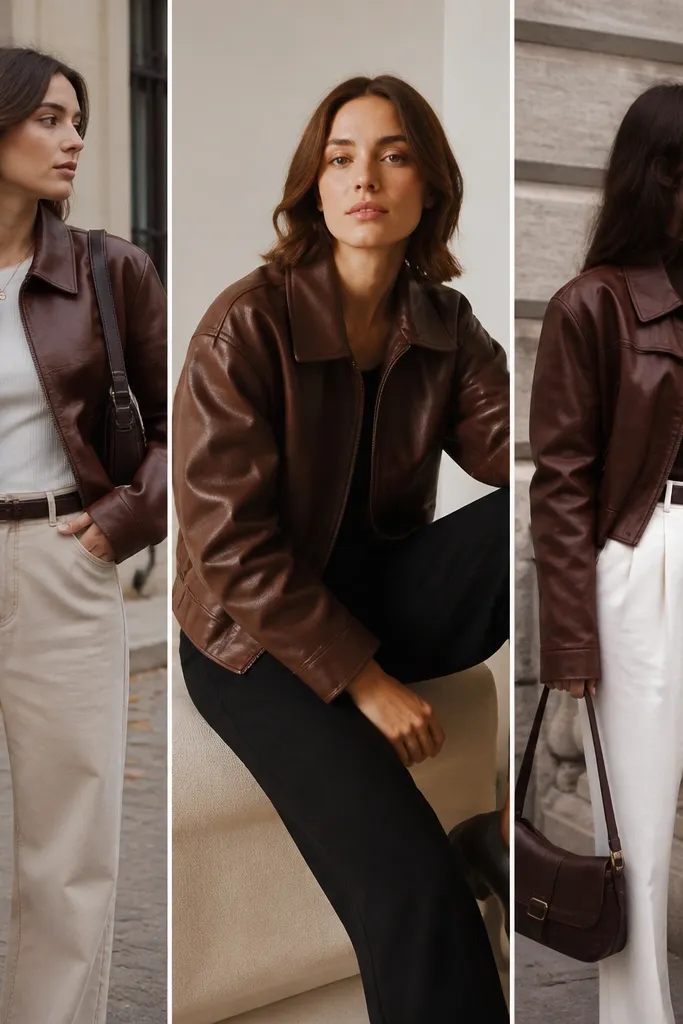 Aesthetic Brown Leather Jacket Outfit Looks