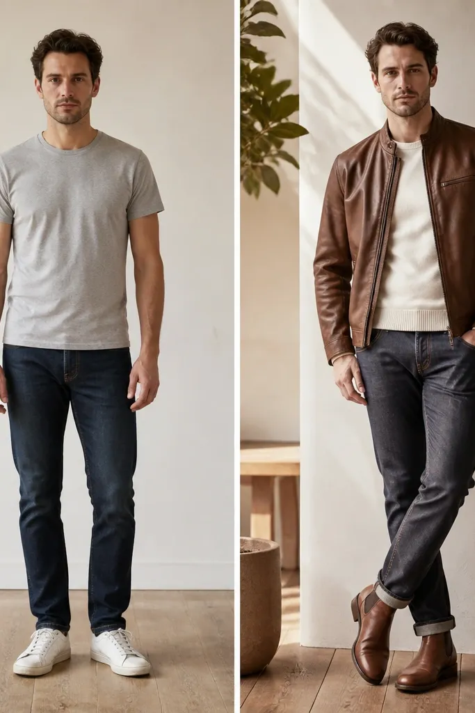 Before & After Brown Leather Jacket Outfit Transformations