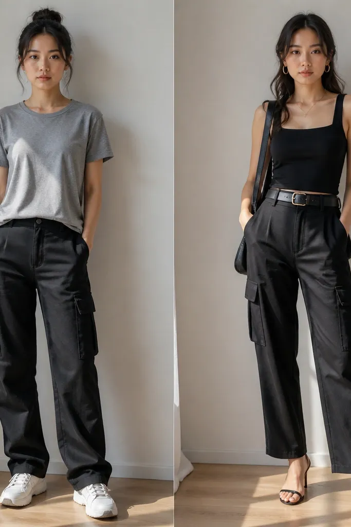 Black Cargo Pants Outfit Before & After Transformations
