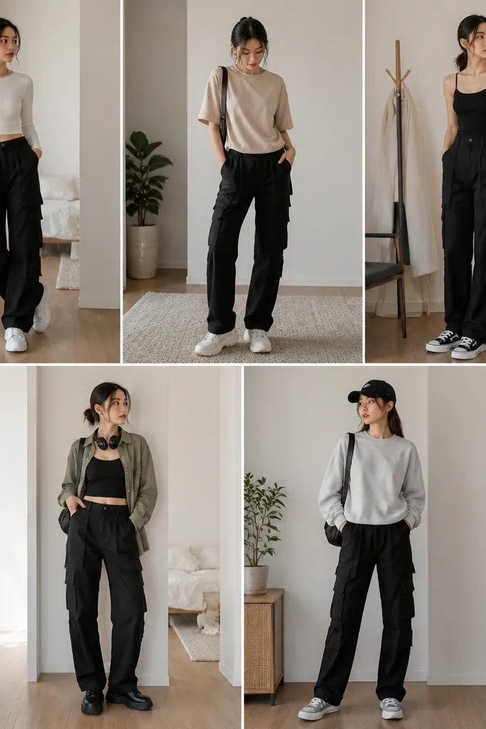 No-Drill Black Cargo Pants Outfit Ideas for Renters