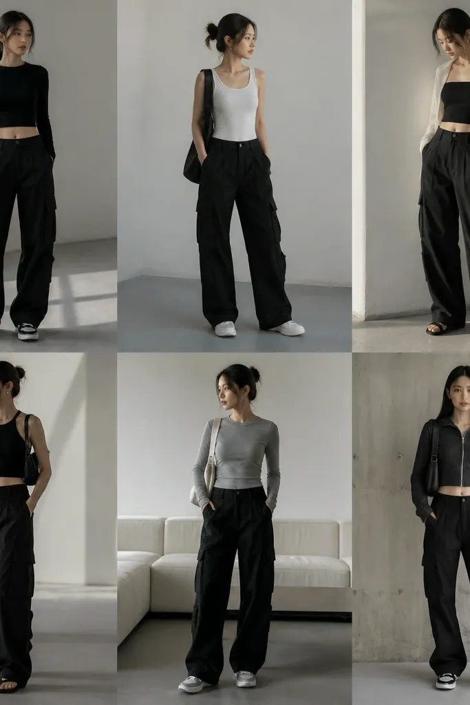 Modern Minimalist Black Cargo Pants Outfit Ideas