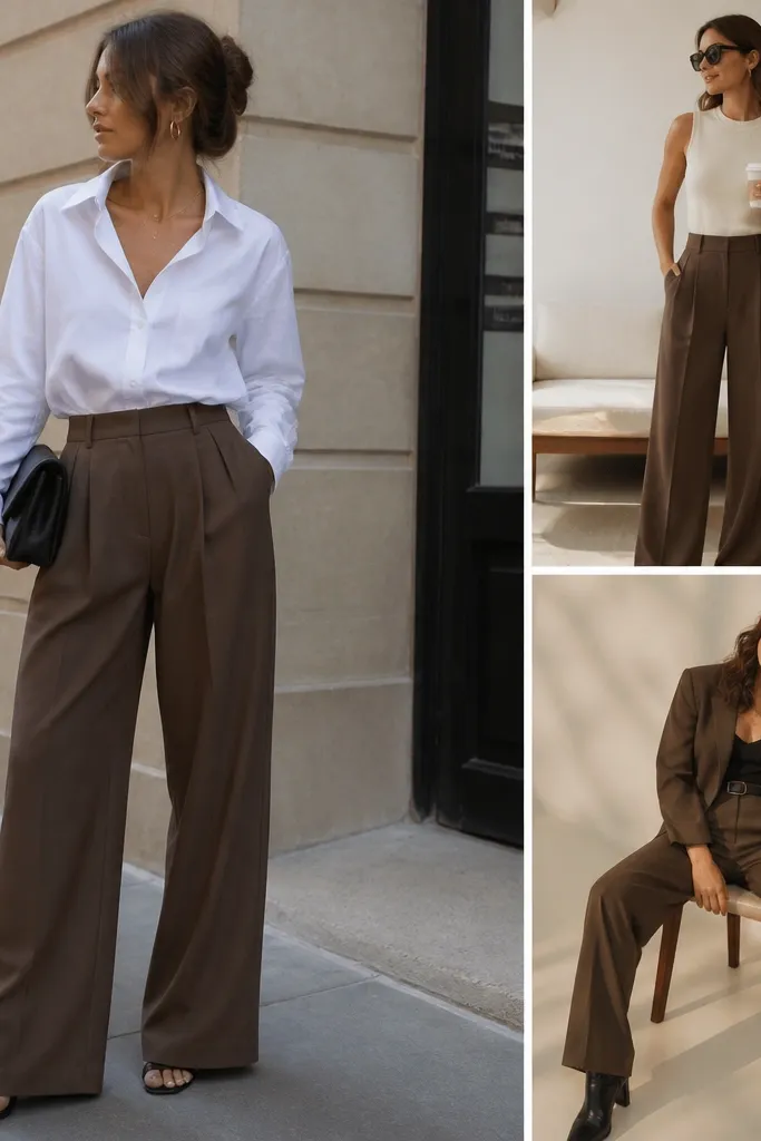 Modern Brown Wide-Leg Pants Outfit Ideas