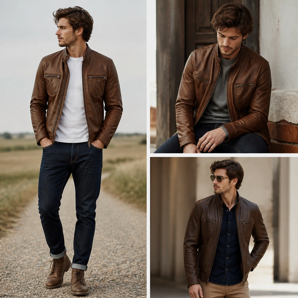 Budget Brown Leather Jacket Outfit Men Ideas