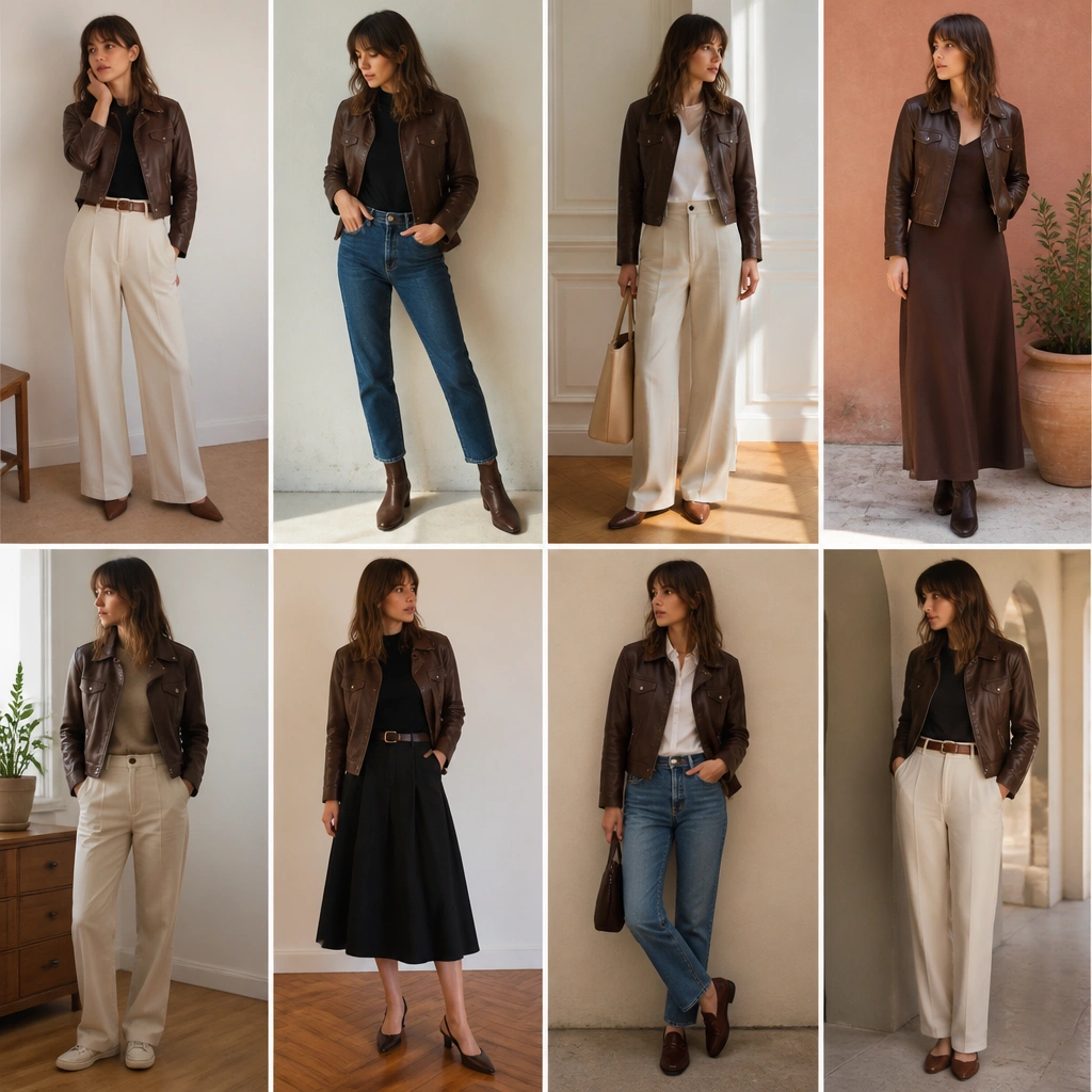 Compact Closet Brown Leather Jacket Outfit Ideas