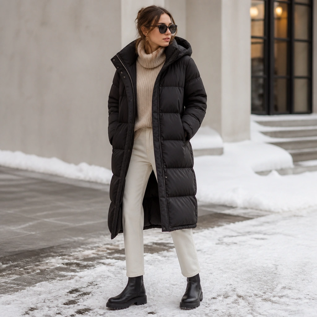Long Puffer Jacket Outfits for Winter