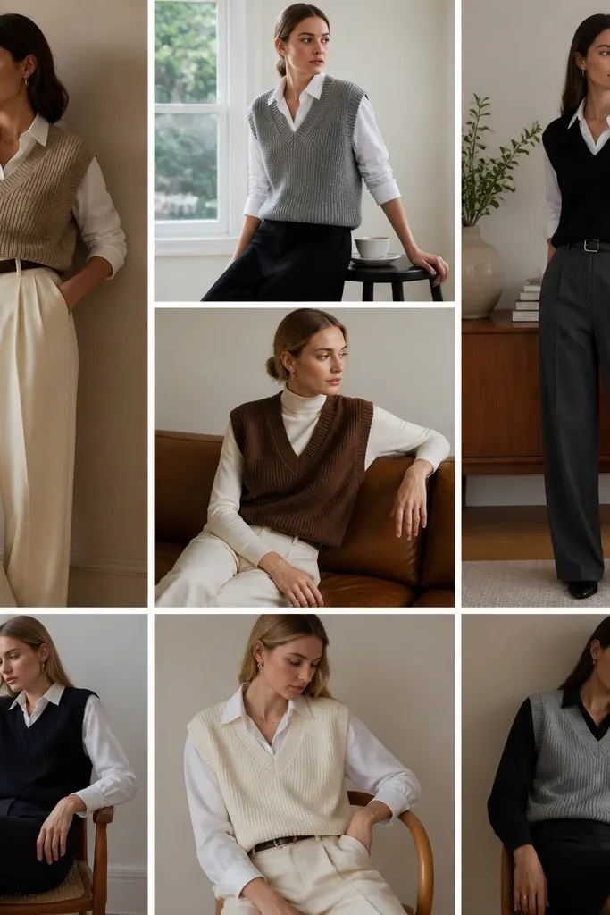 Luxe High-End Sweater Vest Outfit Ideas