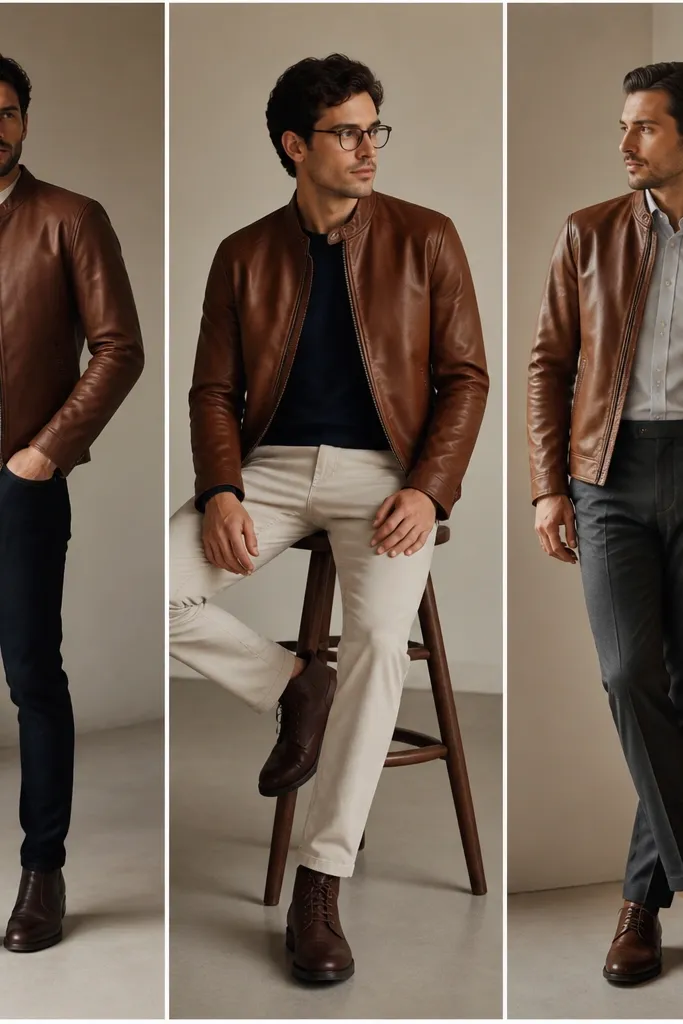 Modern Minimalist Brown Leather Jacket Outfit Formulas