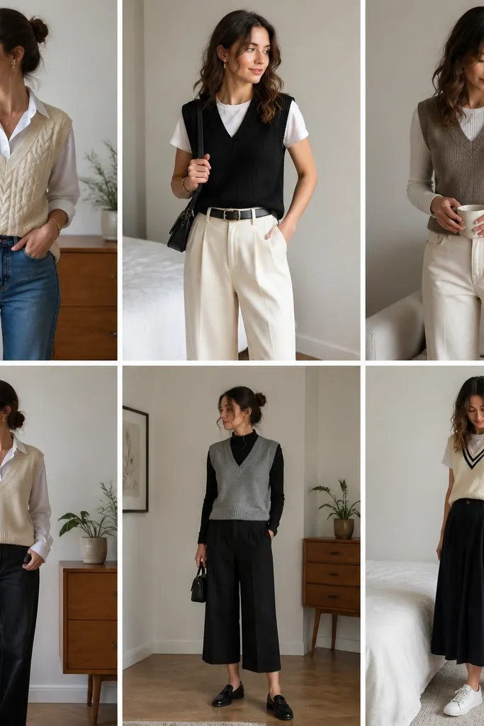 Small-Space Sweater Vest Outfit Ideas for Women