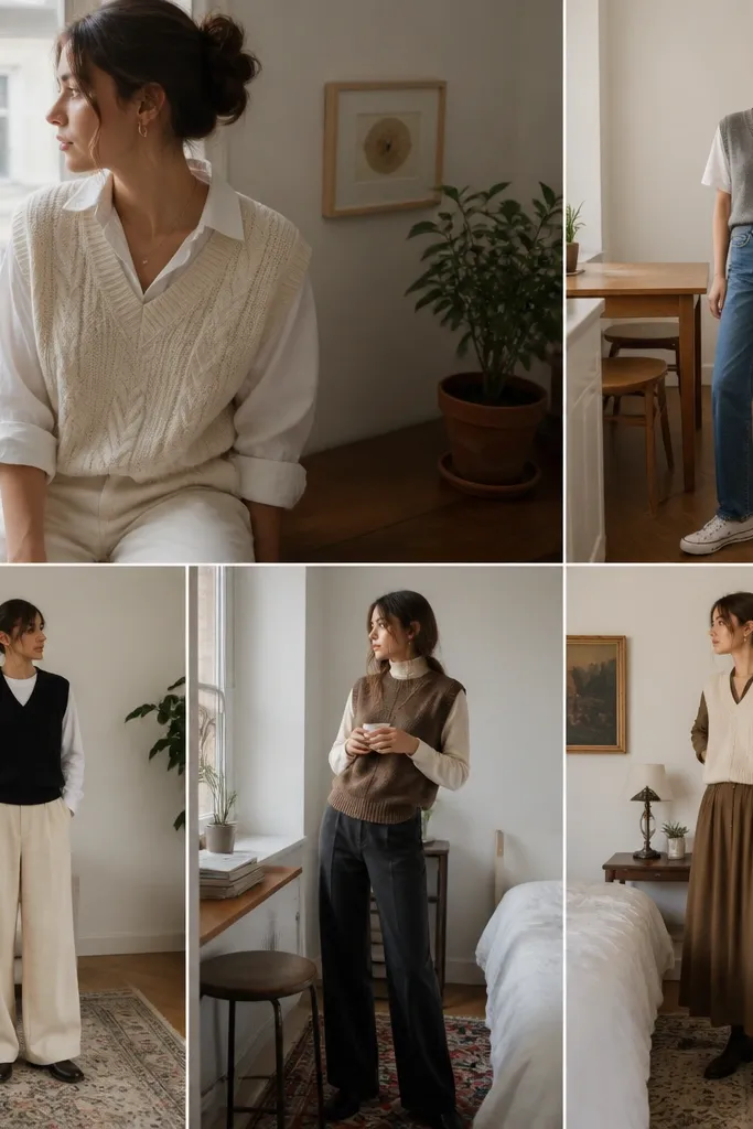 Small-Space Sweater Vest Outfit Ideas